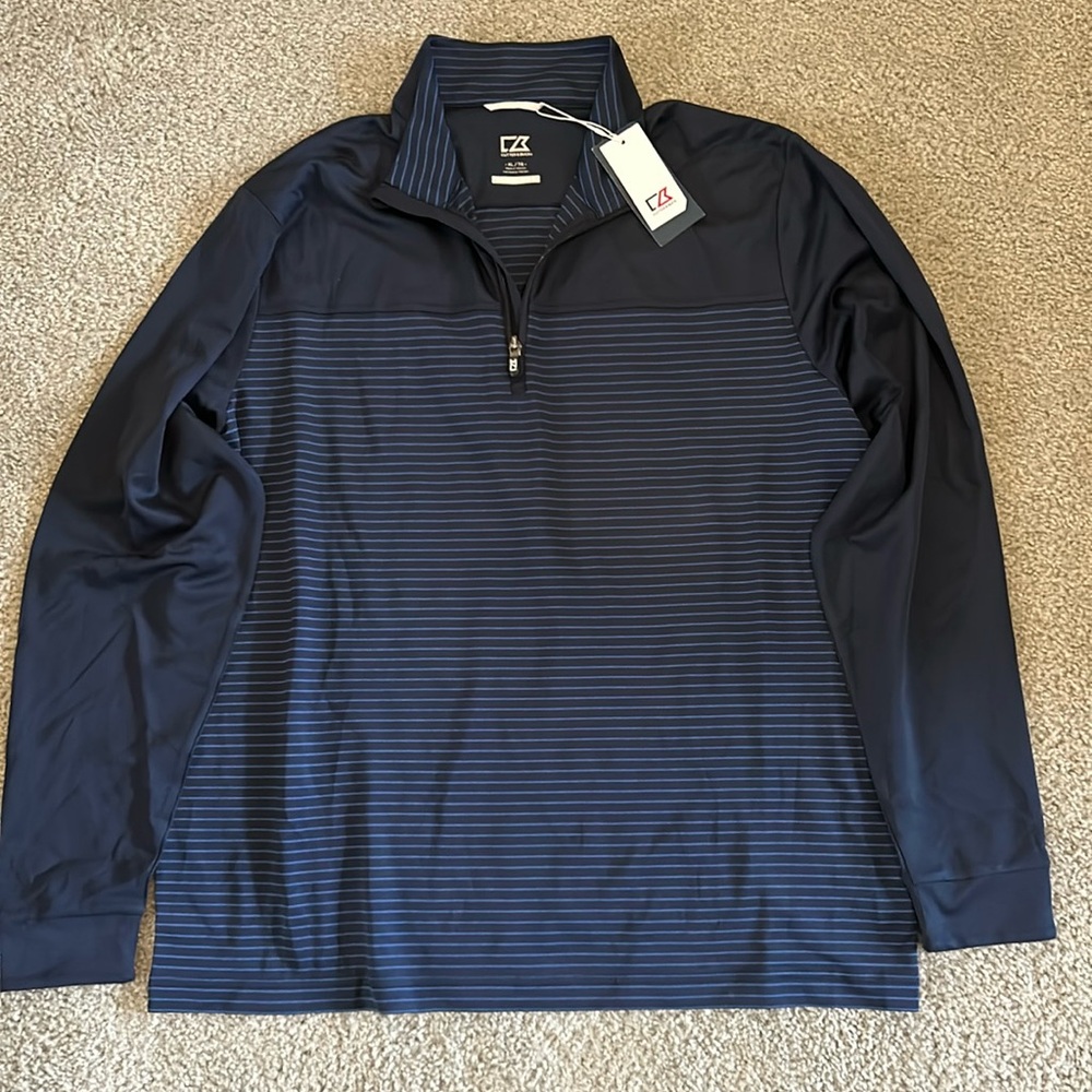 Cutter & Buck Traverse Stretch Stripe Eco Quarter Zip Mens Pullover